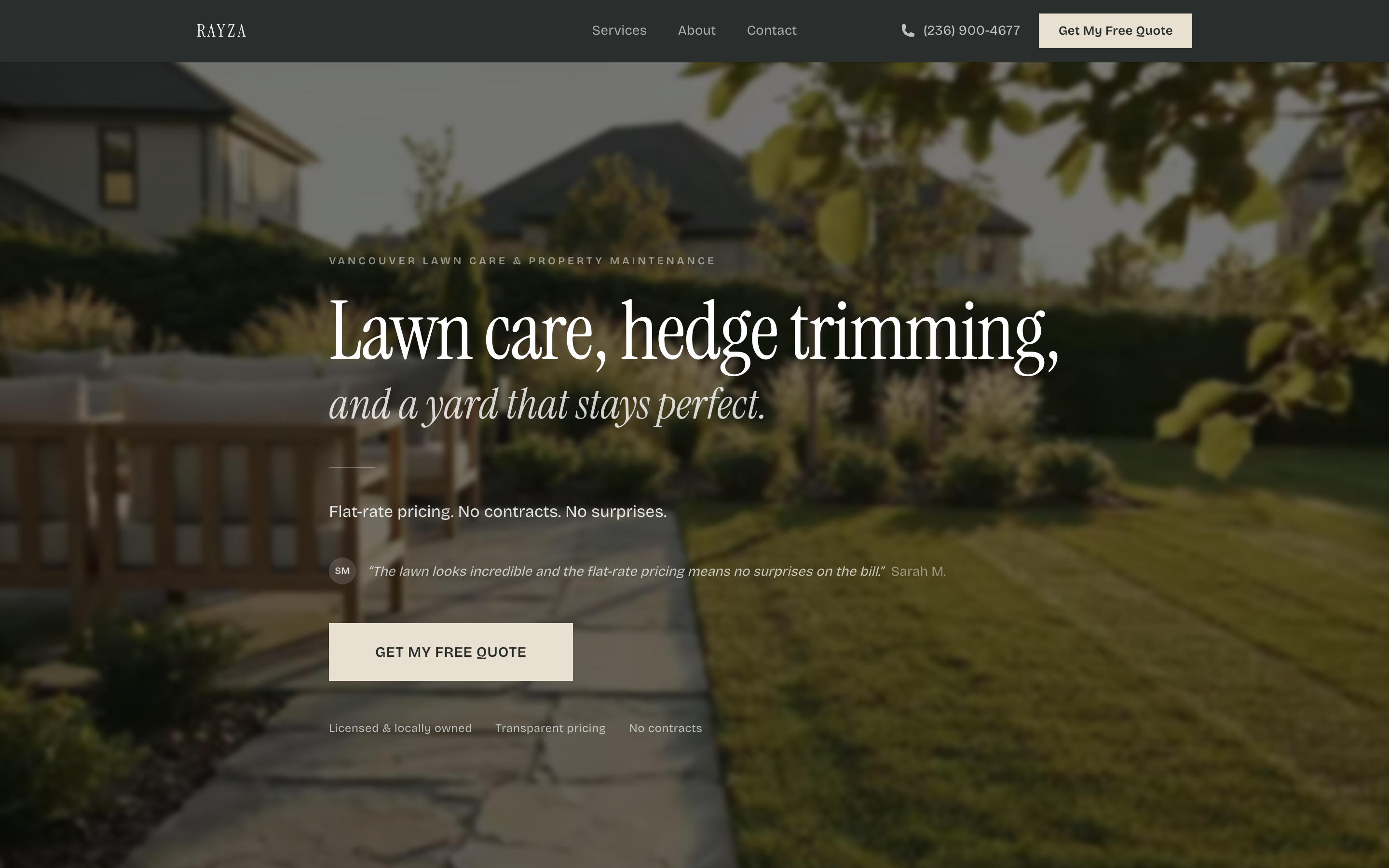 Screenshot of rayzalandscaping.com